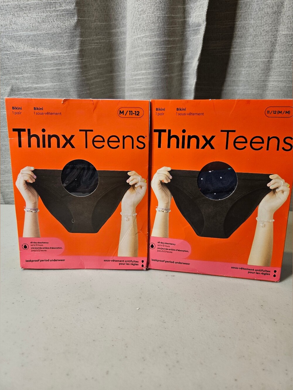 2 Pairs Thinx Teens Medium 11-12 Leakproof Period Underwear Bikini Black & Stars